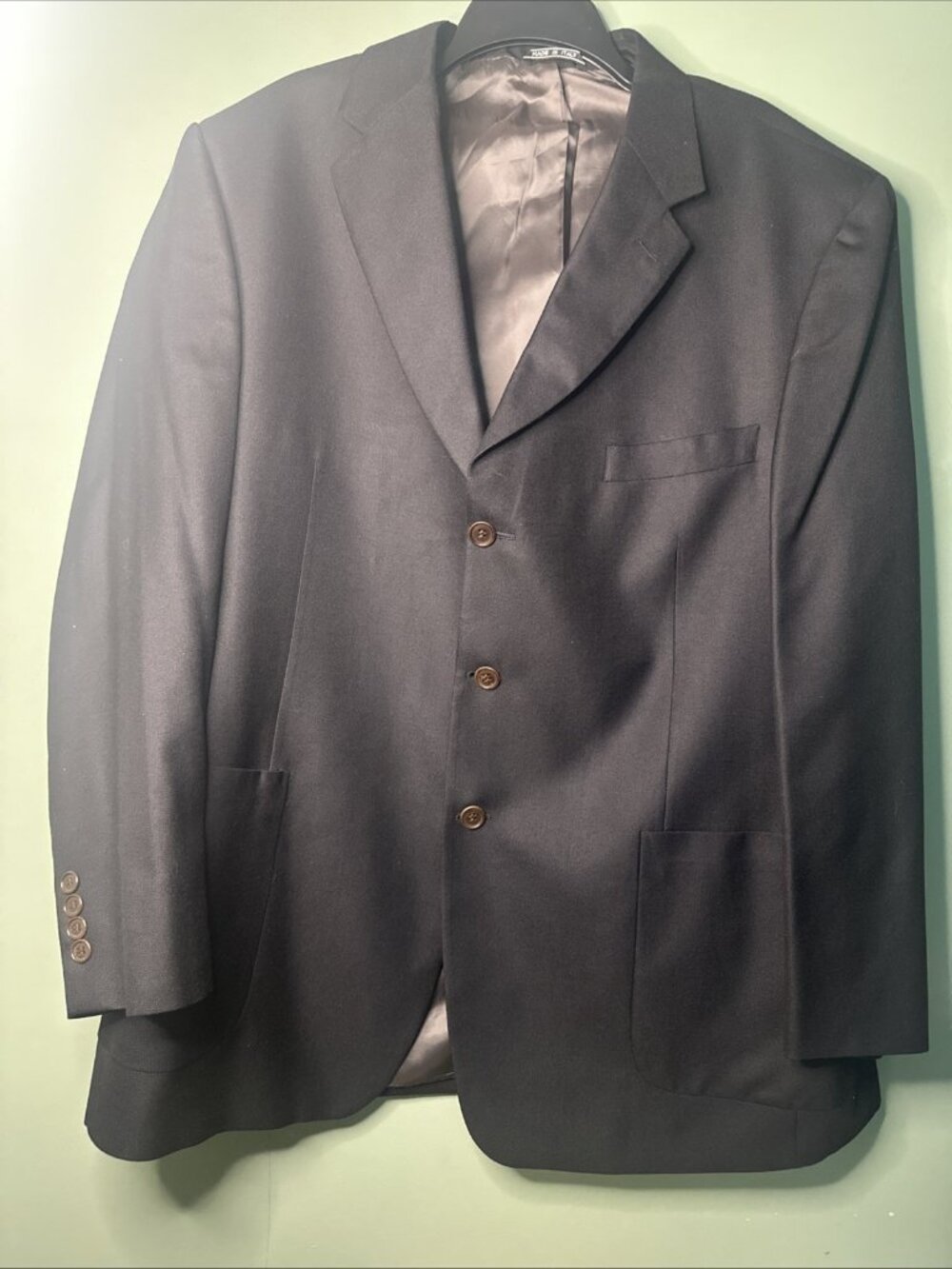 Bill Blass Men's Sport Coat Blazer Three Button Black Silk Wool Blend Sz 46R